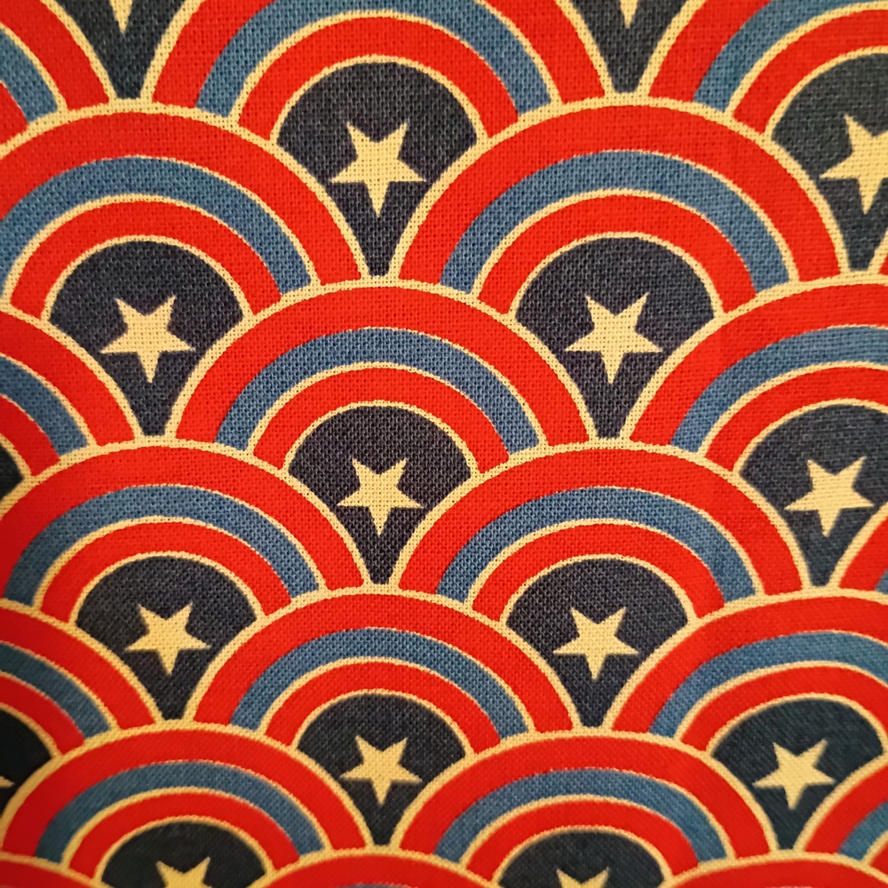 Vintage-Inspired Star & Rainbow Patterned Cotton Fabric Red, Blue, Navy.